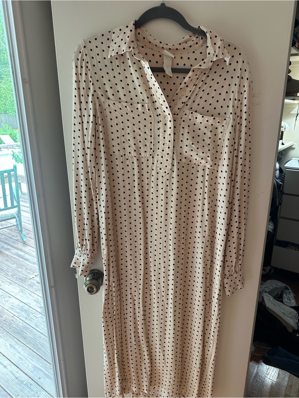 H&M Cream Long Sleeve Polka Dot Shirt Dress